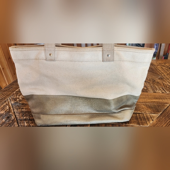 Kate Spade Canvas Tote Bag Cream and Gold - Picture 8 of 13